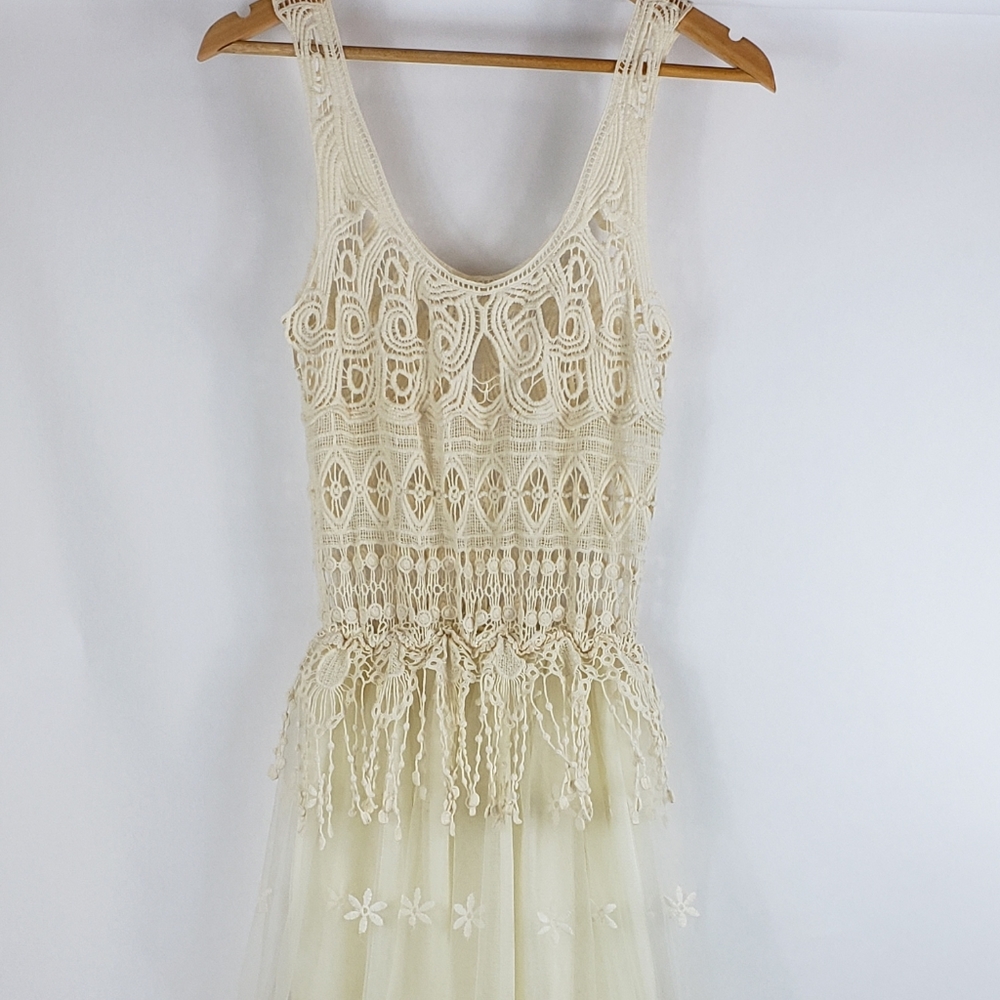 Ivory Boho Crochet & Tulle Hippie Dress